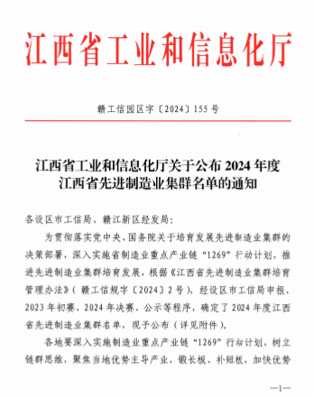 赣州市钨新材料及应用集群获批为江西省先进制造业集群